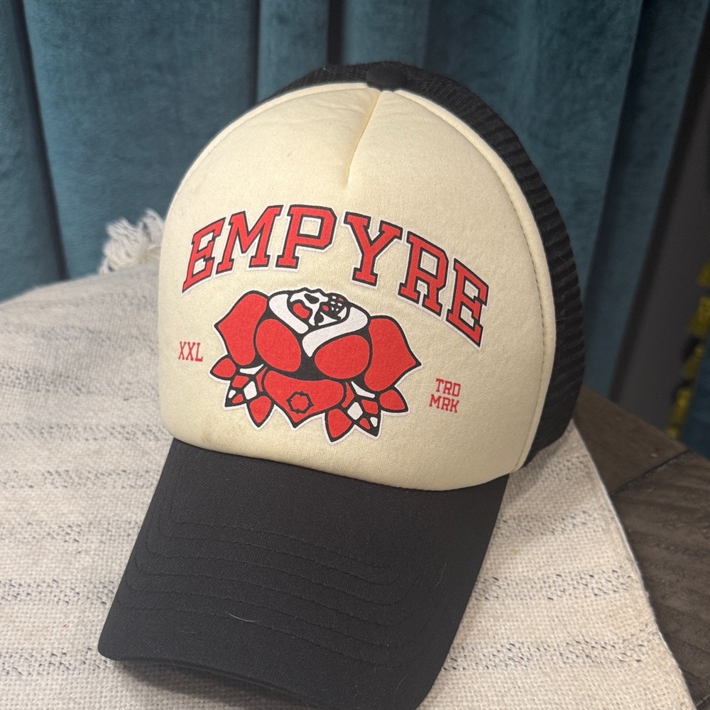 Empyre Cream and Black Trucker Hat with Red Graphic